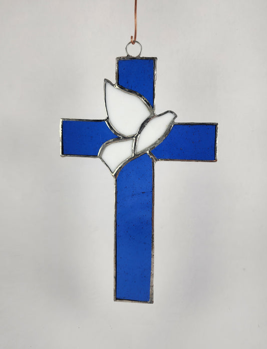 Hanging Cross with Dove Stained Glass