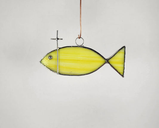 Hanging Jesus Fish Stained Glass