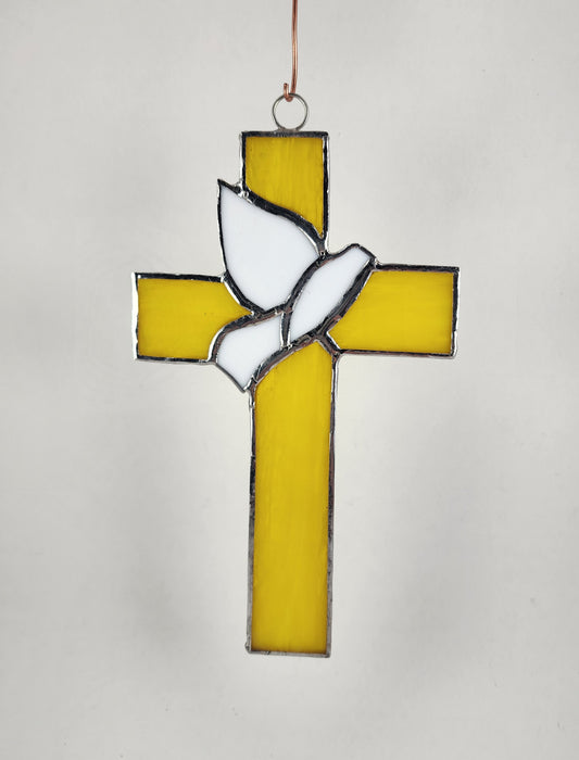 Hanging Cross with Dove Stained Glass