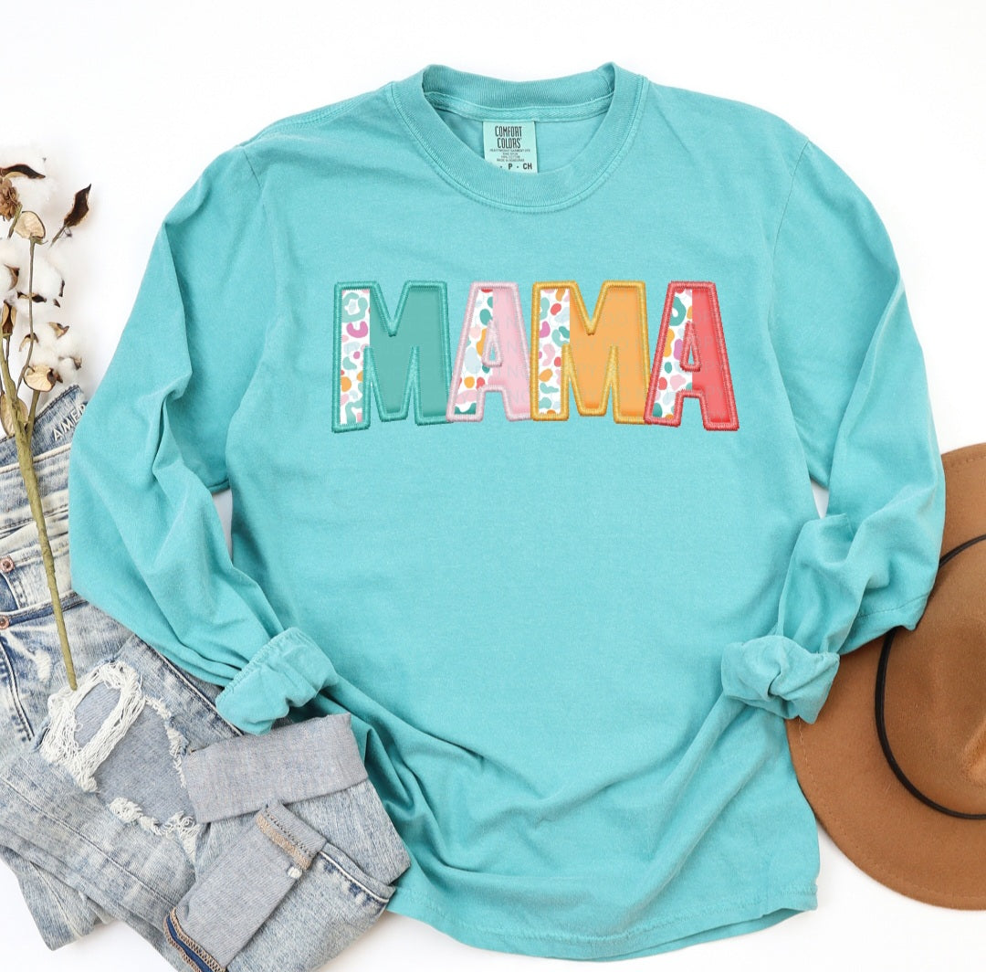 Mama Faux Embroidery Pastel Colors Sweater/ Tee