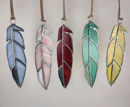 Hanging Large Feather Stained Glass