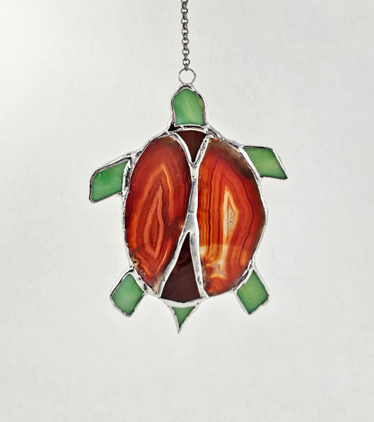 Large Hanging Agate Turtle Stained Glass