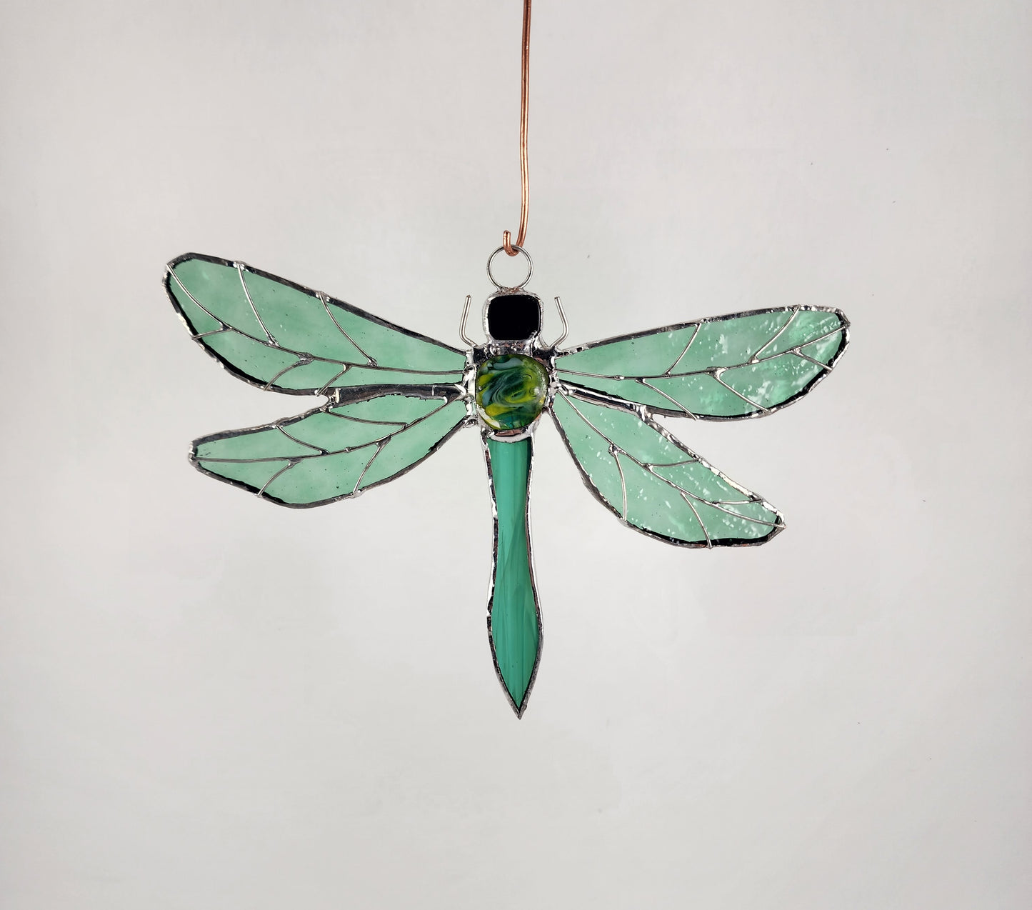 Hanging Green Dragonfly Stained Glass