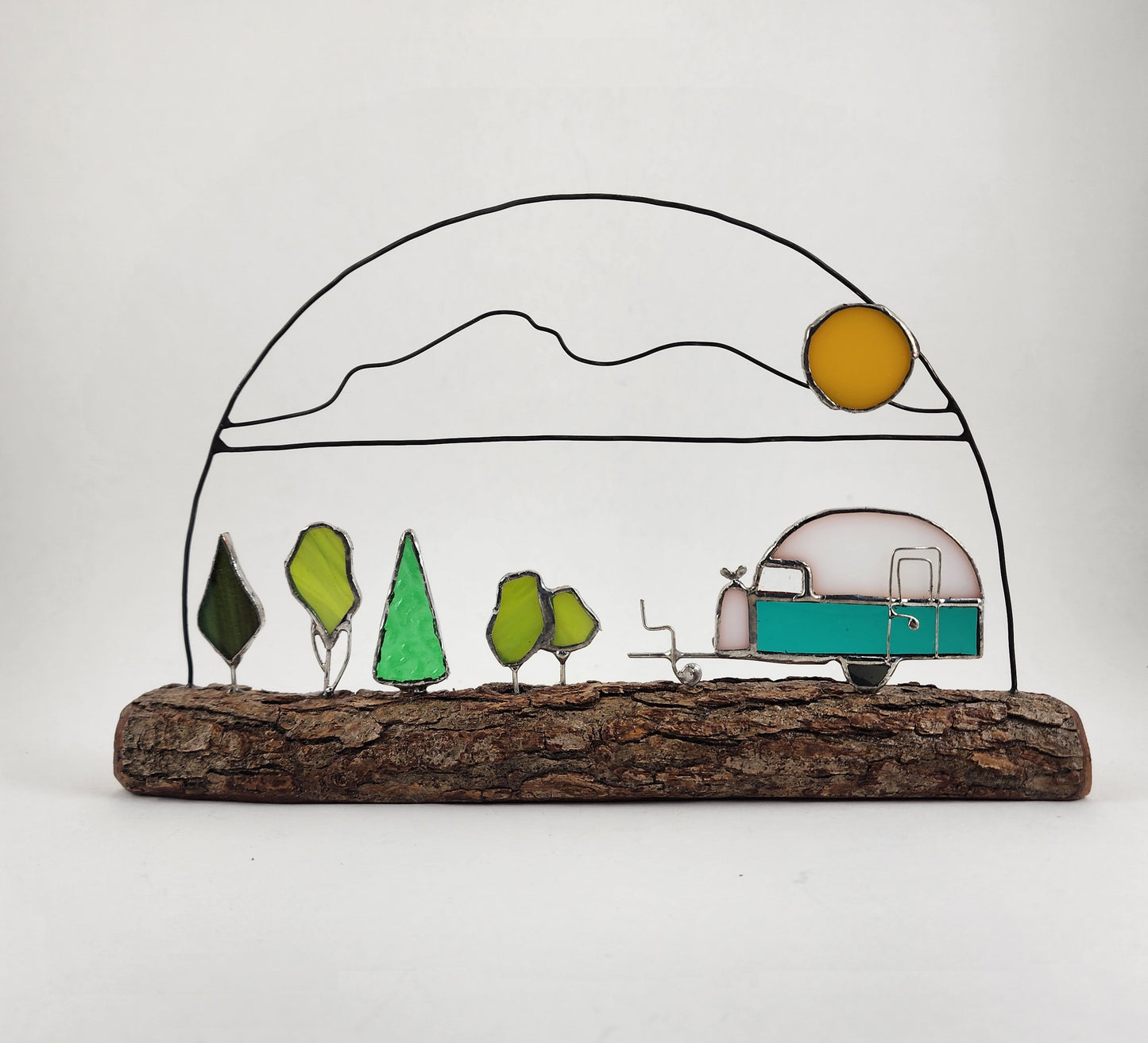 Campsite on Log Stained Glass