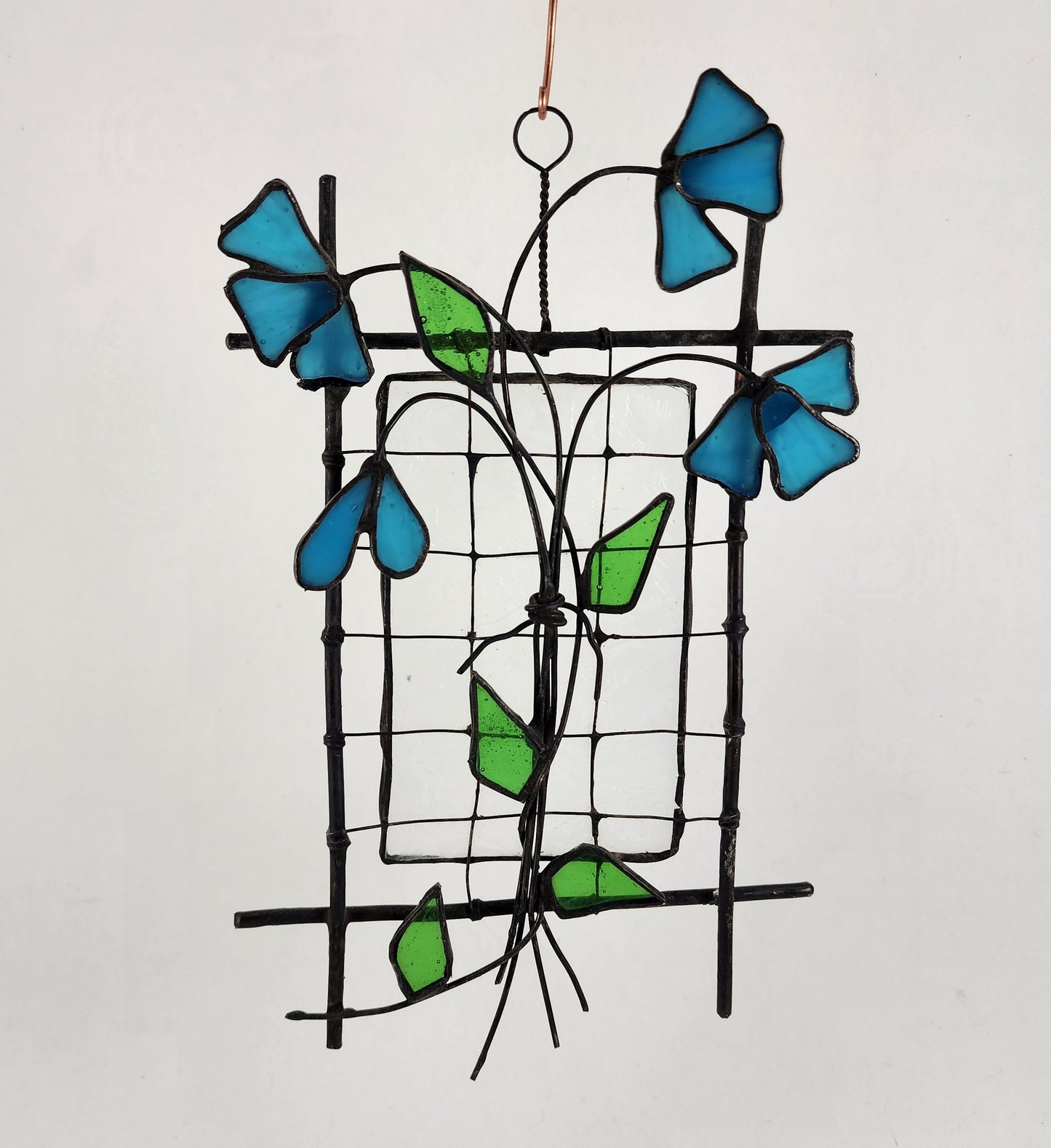 Hanging Gothic Blue Flower Suncatcher Stained Glass