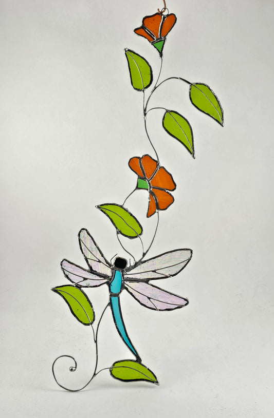 Hanging Dragonfly Vine Stained Glass