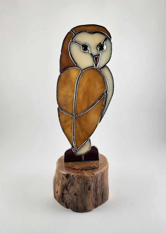 Owl on Wood Base Stained Glass