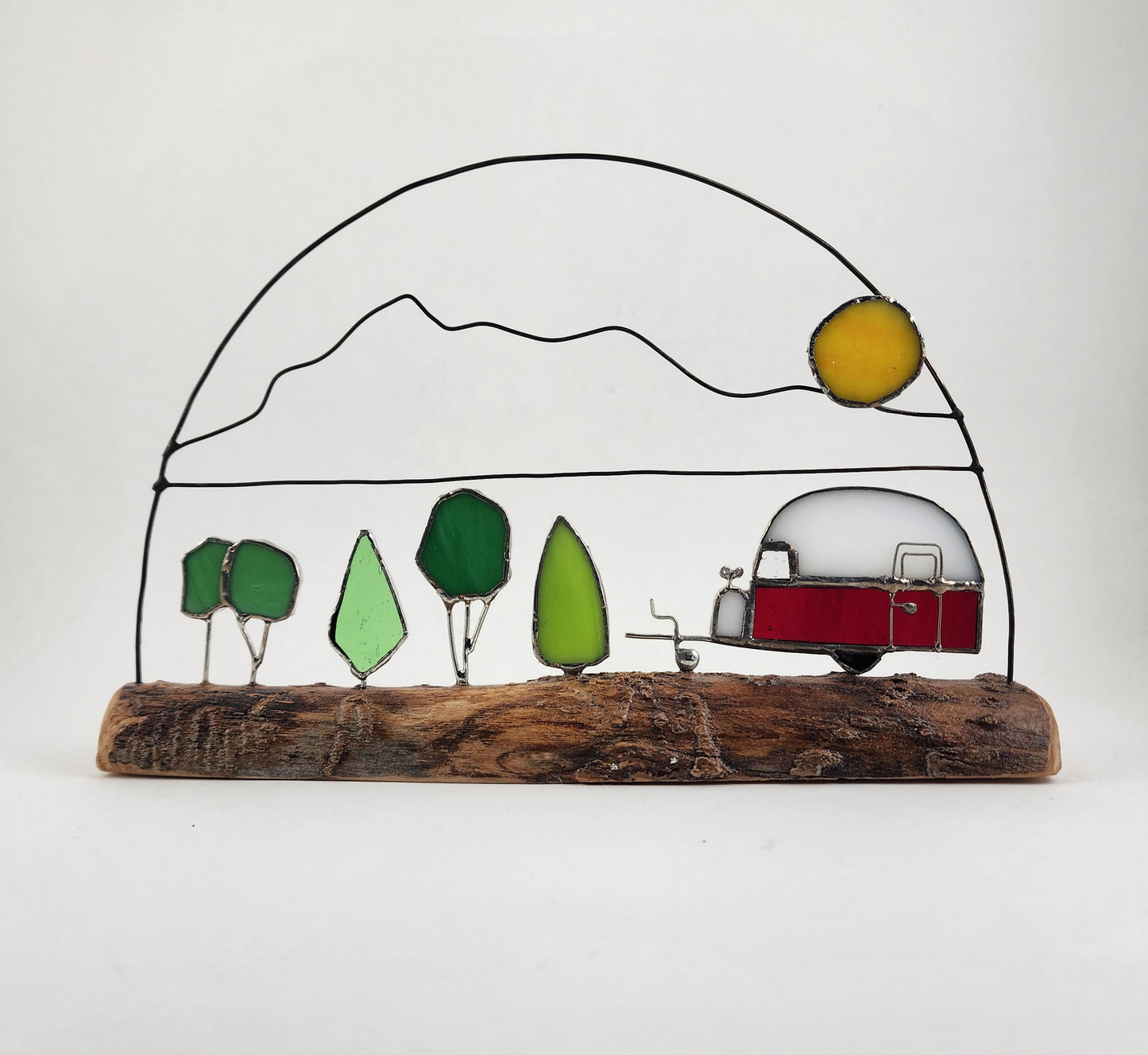 Campsite on Log Stained Glass