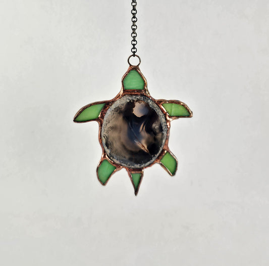 Small Hanging Agate Turtle Stained Glass