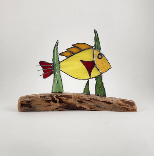 Colorful Fish on Log Stained Glass