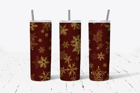 Maroon With Gold Snowflakes Tumbler