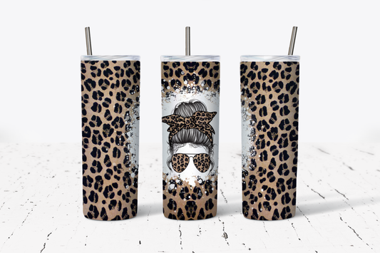 Messy Bun Brown Leopard Tumbler