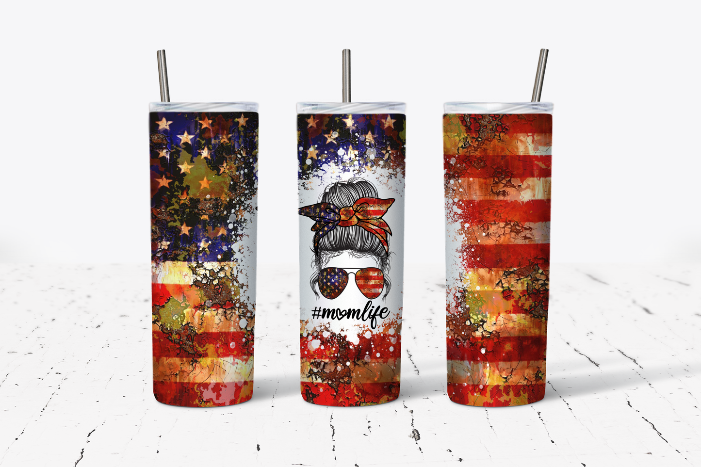 Mom Life Rusted Flag Tumbler