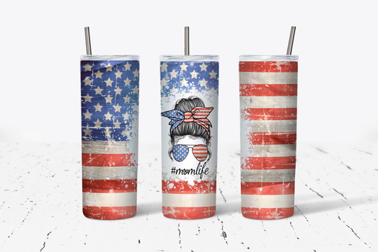 Mom Life Worn Flag Tumbler