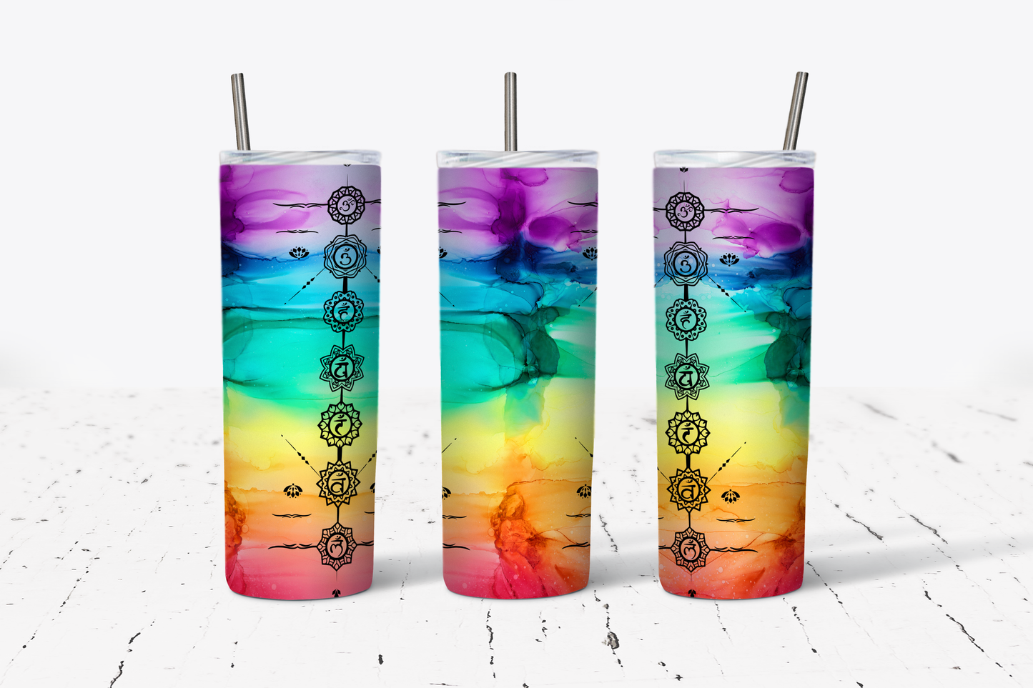 Chakra Rainbow Alcohol Ink Tumbler