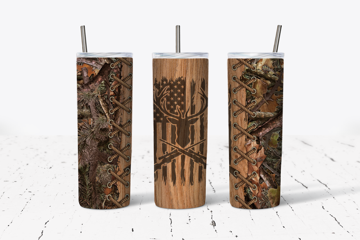 Deer Hunting Camo Flag Tumbler