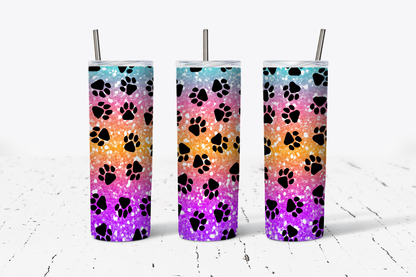 Rainbow Dog Print Tumbler