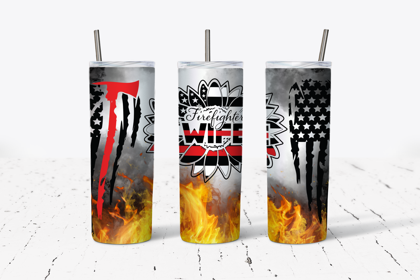 Firefighter Wife Sunflower Axe Tumbler