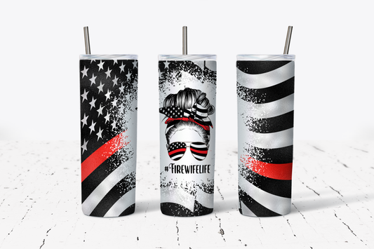 #FireWifeLife Red Line Flag Tumbler