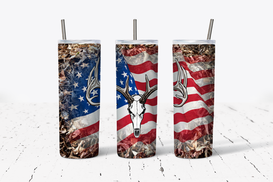 Deer Skull American Flag Tumbler