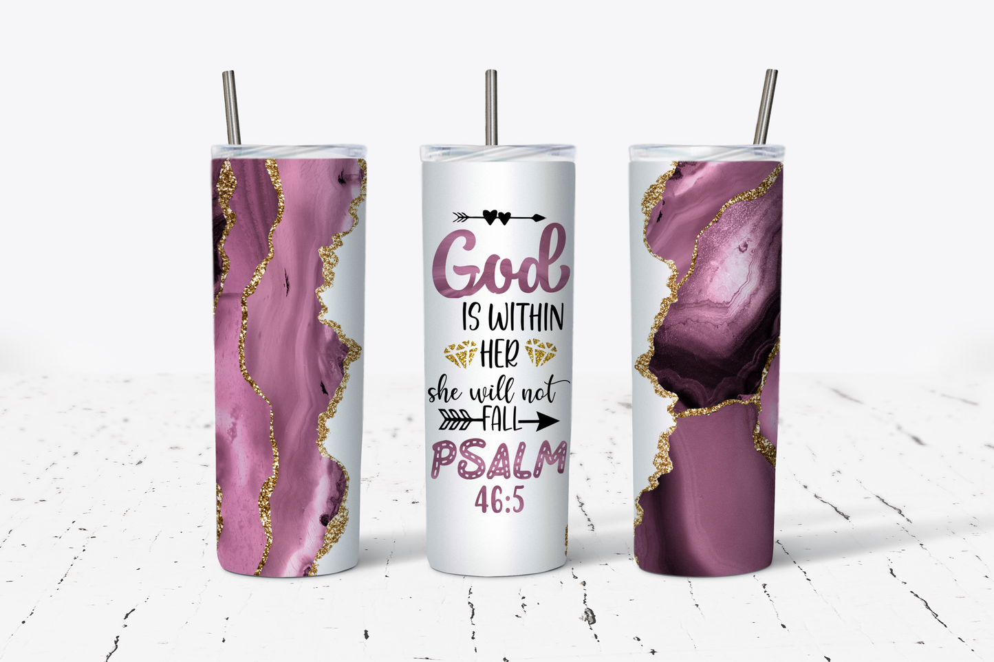 God Is Within Her Psalm 46:5 Purple Agate Tumbler