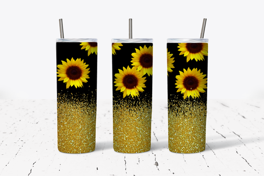 Gold Glitter Sunflower Tumbler