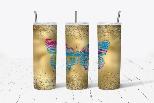 Gold Rainbow Butterfly Tumbler