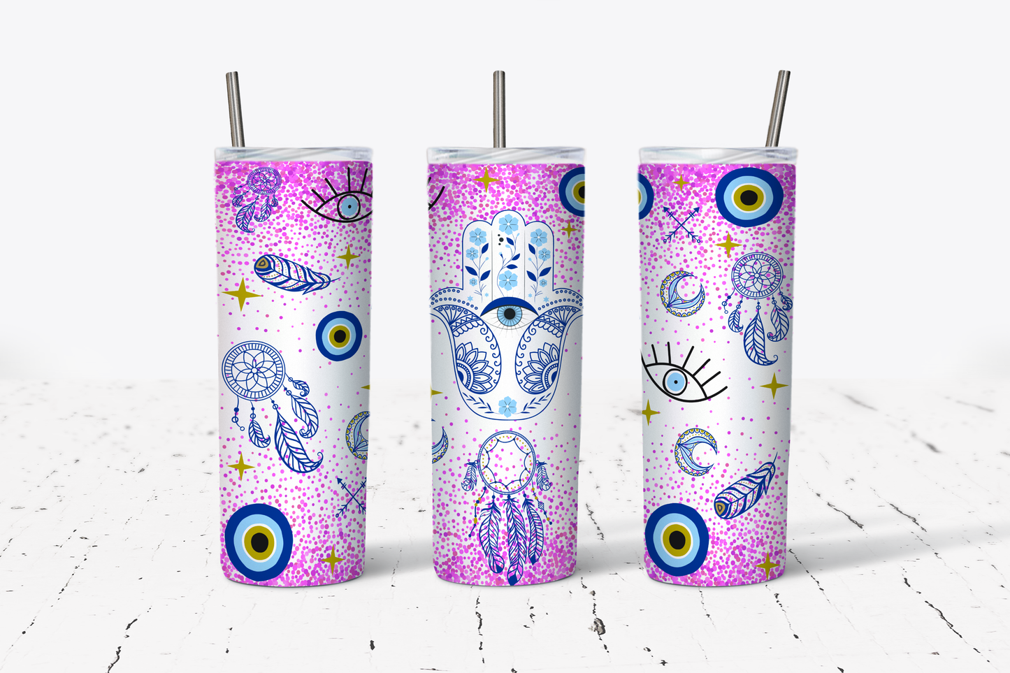 Hamsa Hand Purple Glitter Tumbler