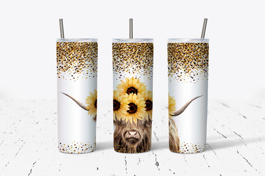 Highland Cow Gold Glitter Tumbler