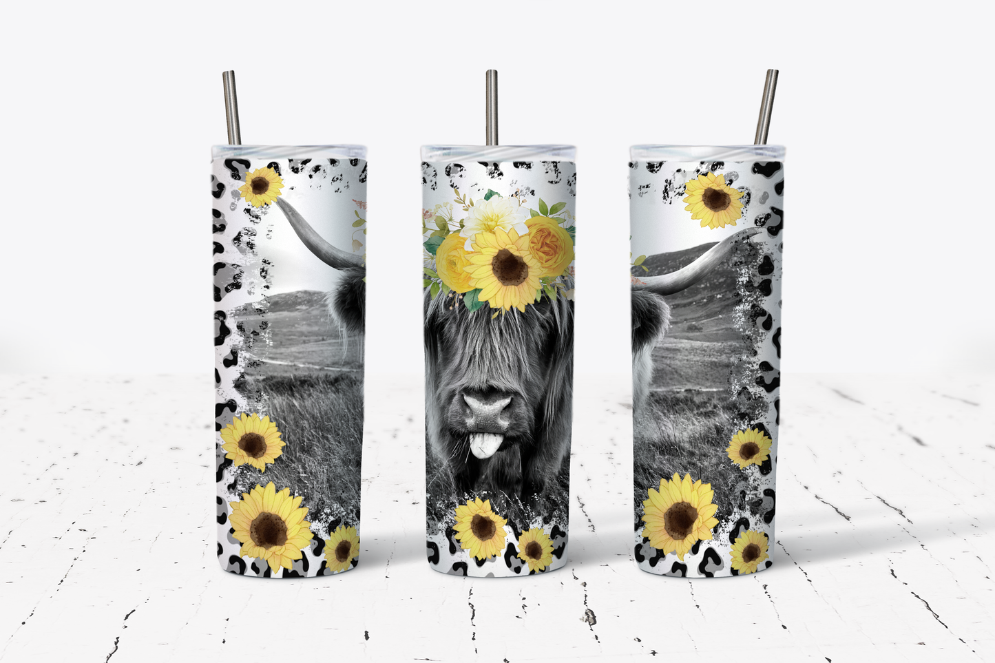 Highland Cow Black and White Color Splash Tumbler