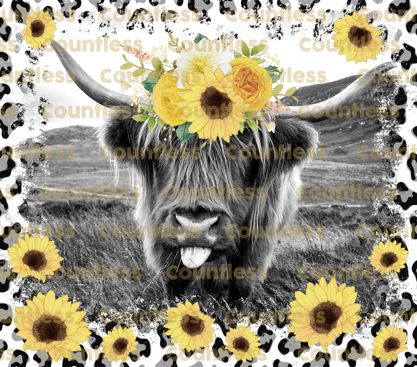 Highland Cow Black and White Color Splash Tumbler