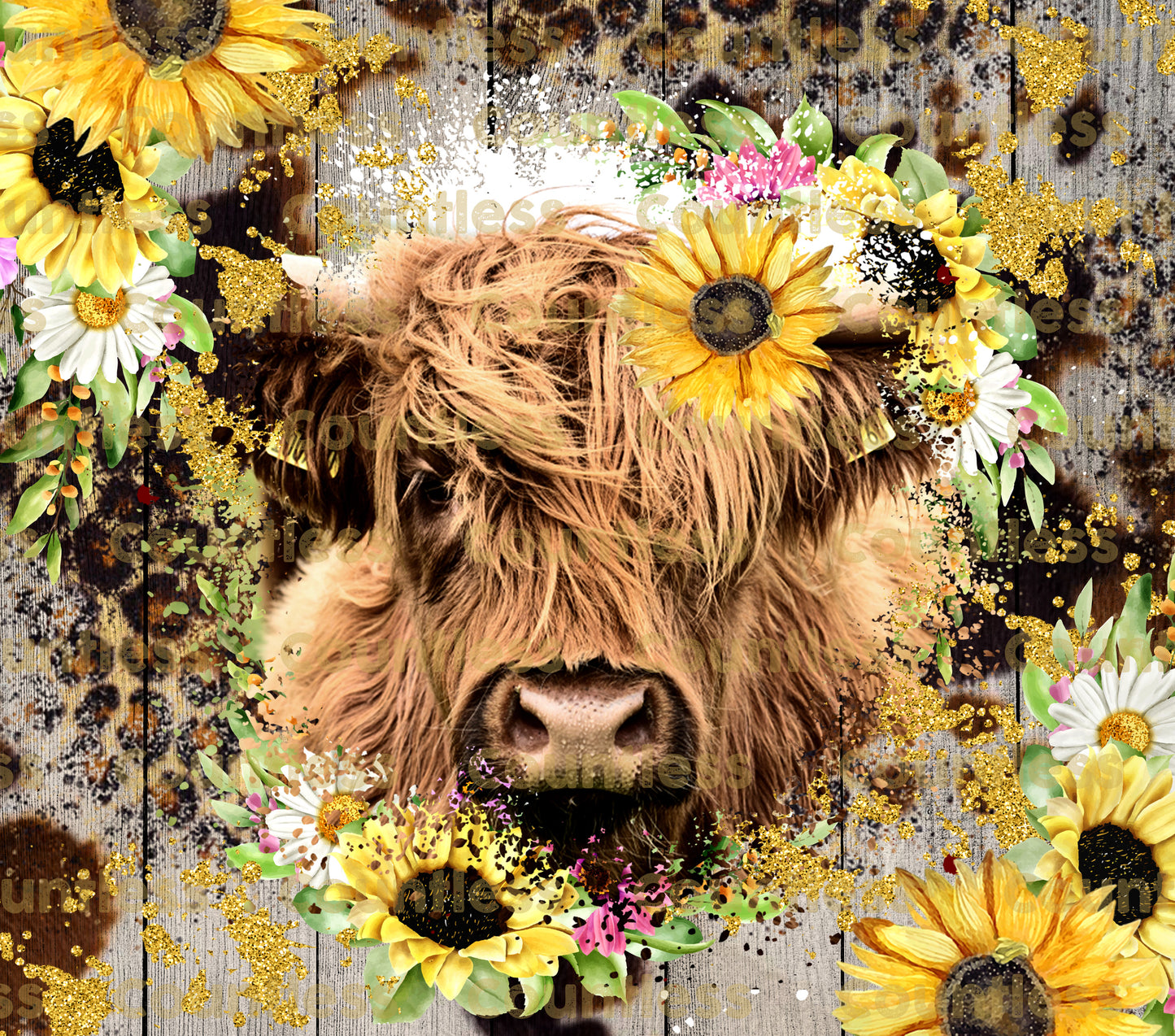 Highland Cow Floral Wood Tumbler