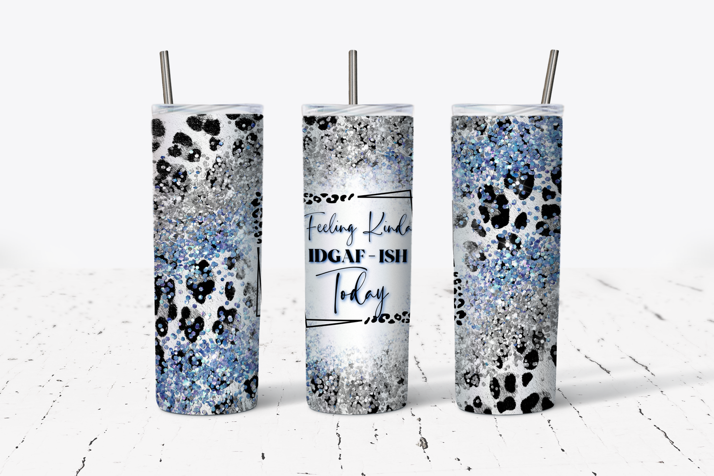 IDGAF-ish Glitter Snow Leopard Tumbler