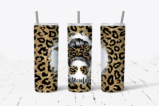 Mom Life Gold Glitter Leopard Tumbler