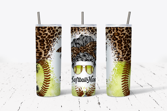 Softball Mom Messy Bun Tumbler