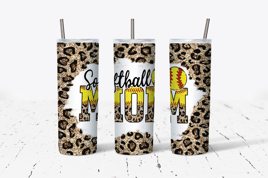 Softball Mom Glitter Leopard Tumbler