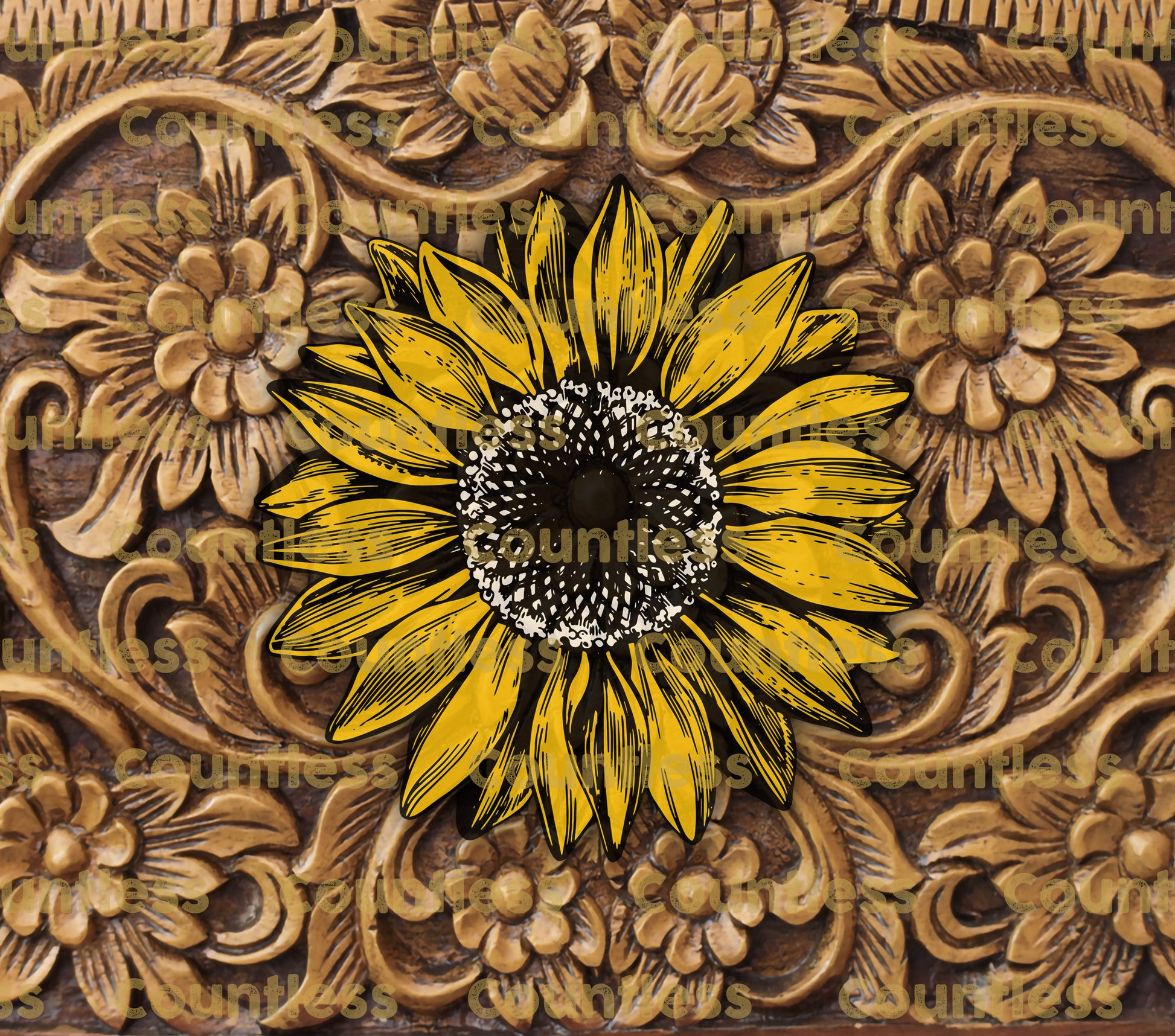 Tooled Leather Sunflower - 20oz Tumbler